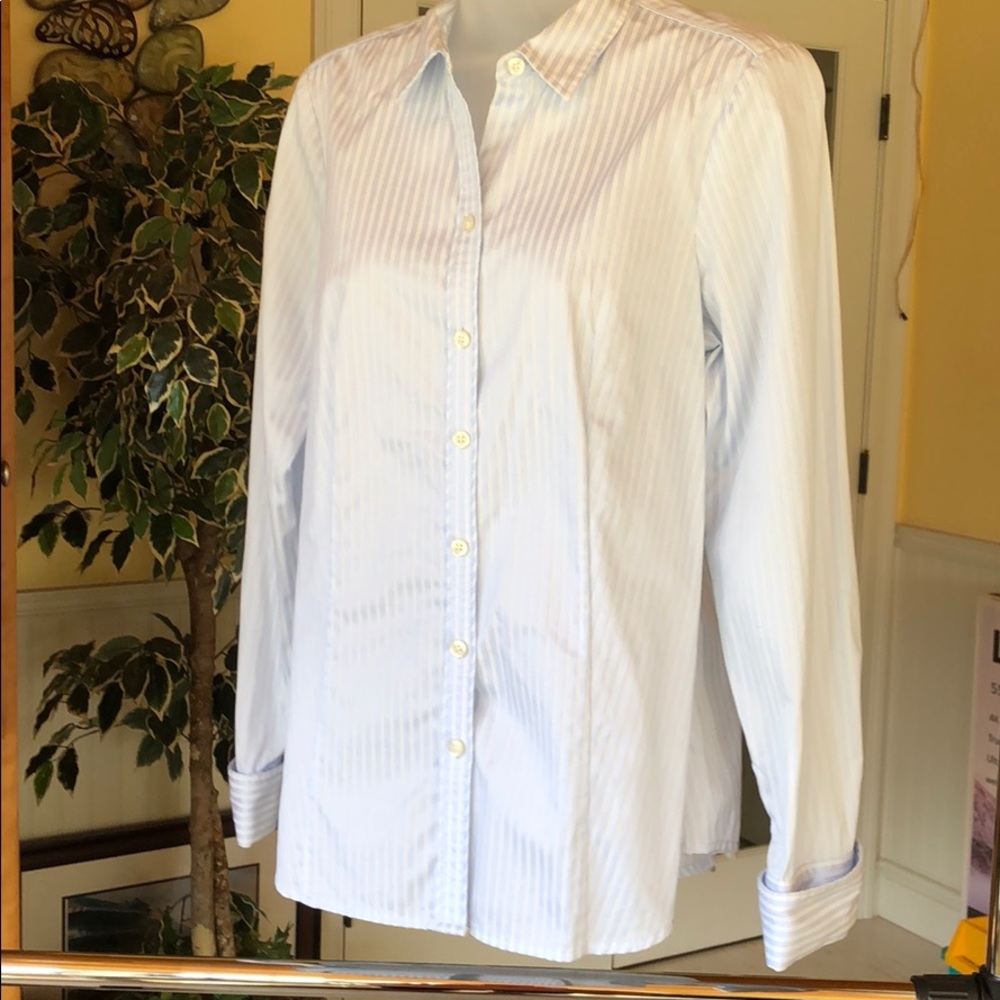 Ann Taylor Blouse Blue/White Stripe Cotton Blend